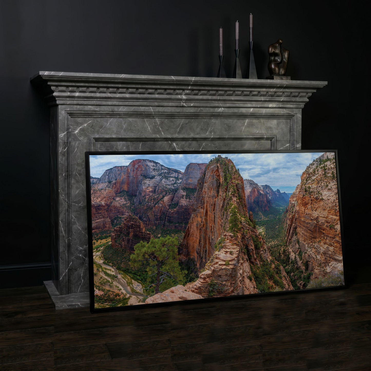 Zion Canyon from Angels Landing Trail Canvas in black floating frame