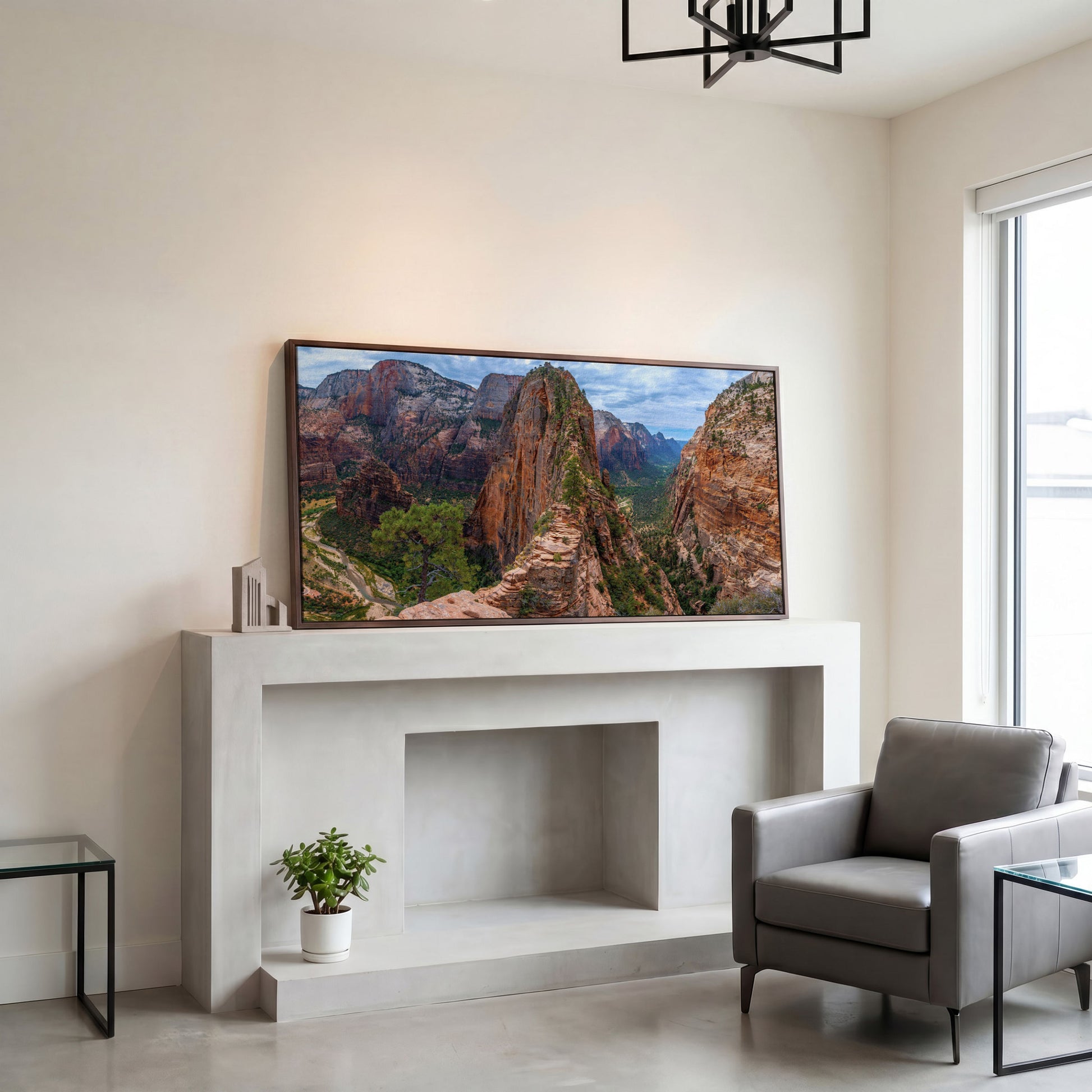 Zion Canyon from Angels Landing Trail Canvas in dark walnut floating frame