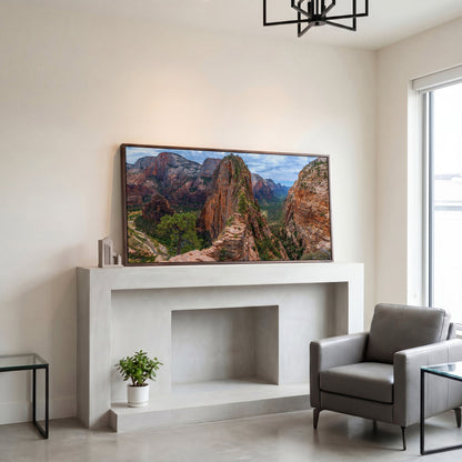 Zion Canyon from Angels Landing Trail Canvas in dark walnut floating frame