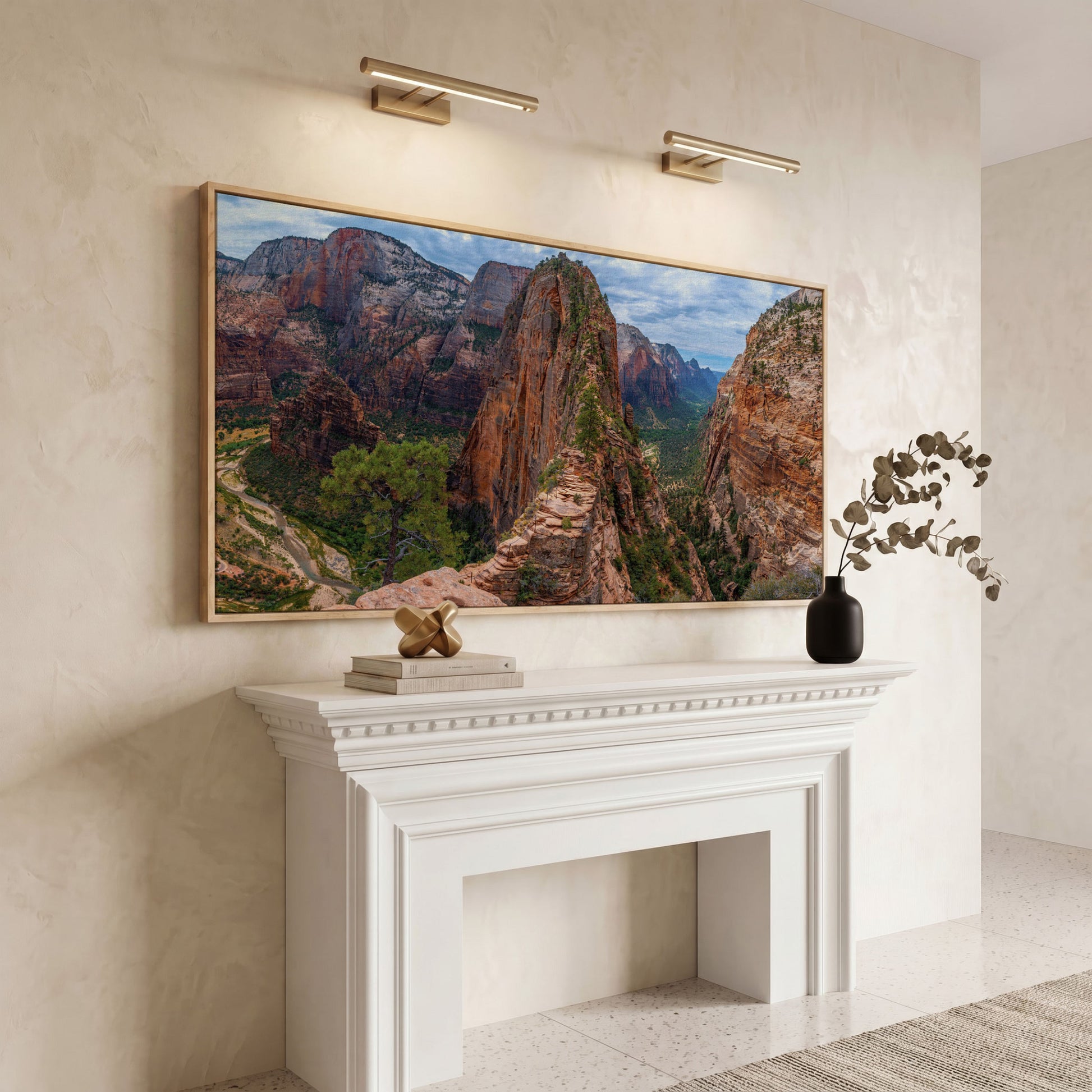 Zion Canyon from Angels Landing Trail Canvas in white oak floating frame