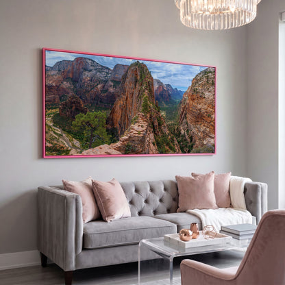 Zion Canyon from Angels Landing Trail Canvas in pink floating frame