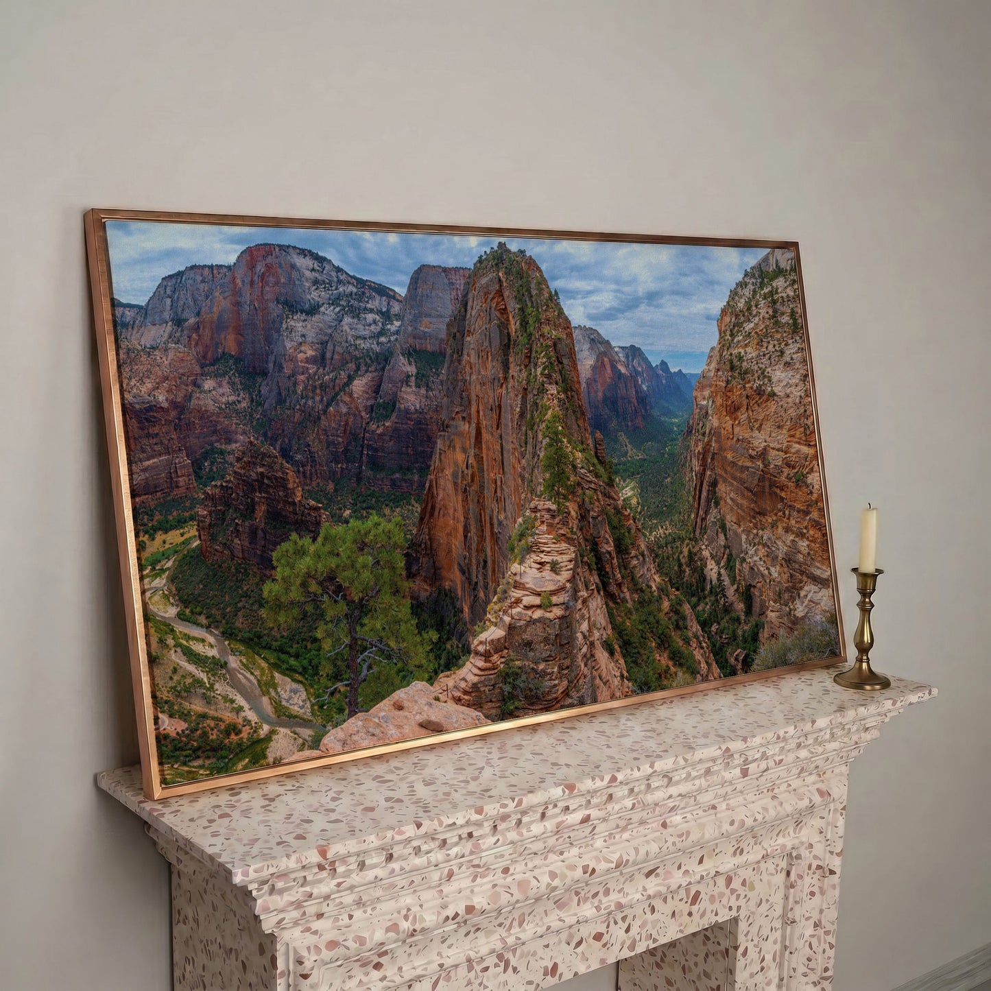 Zion Canyon from Angels Landing Trail Canvas in rose gold floating frame