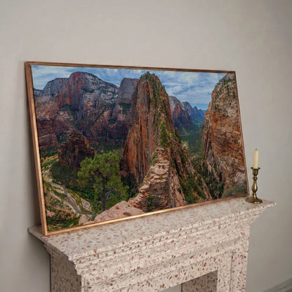 Zion Canyon from Angels Landing Trail Canvas in rose gold floating frame