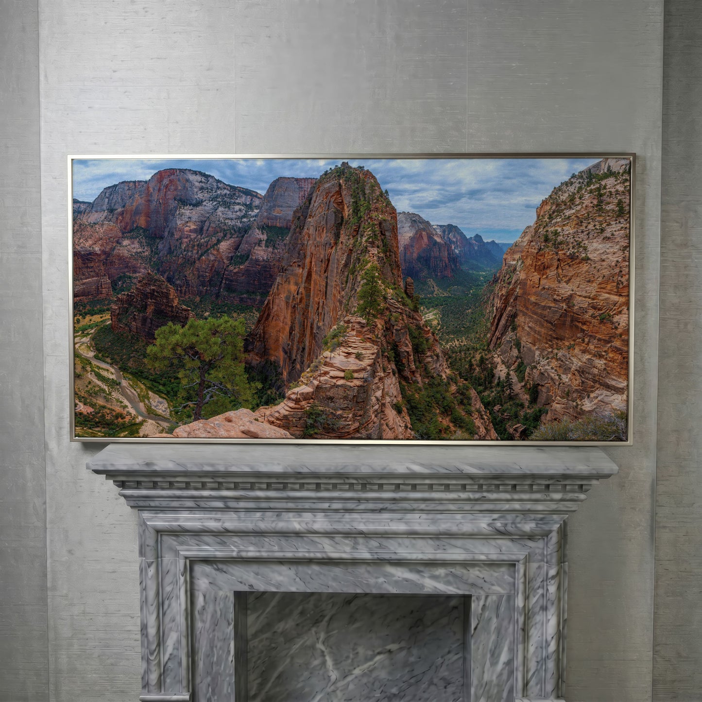 Zion Canyon from Angels Landing Trail Canvas in silver floating frame