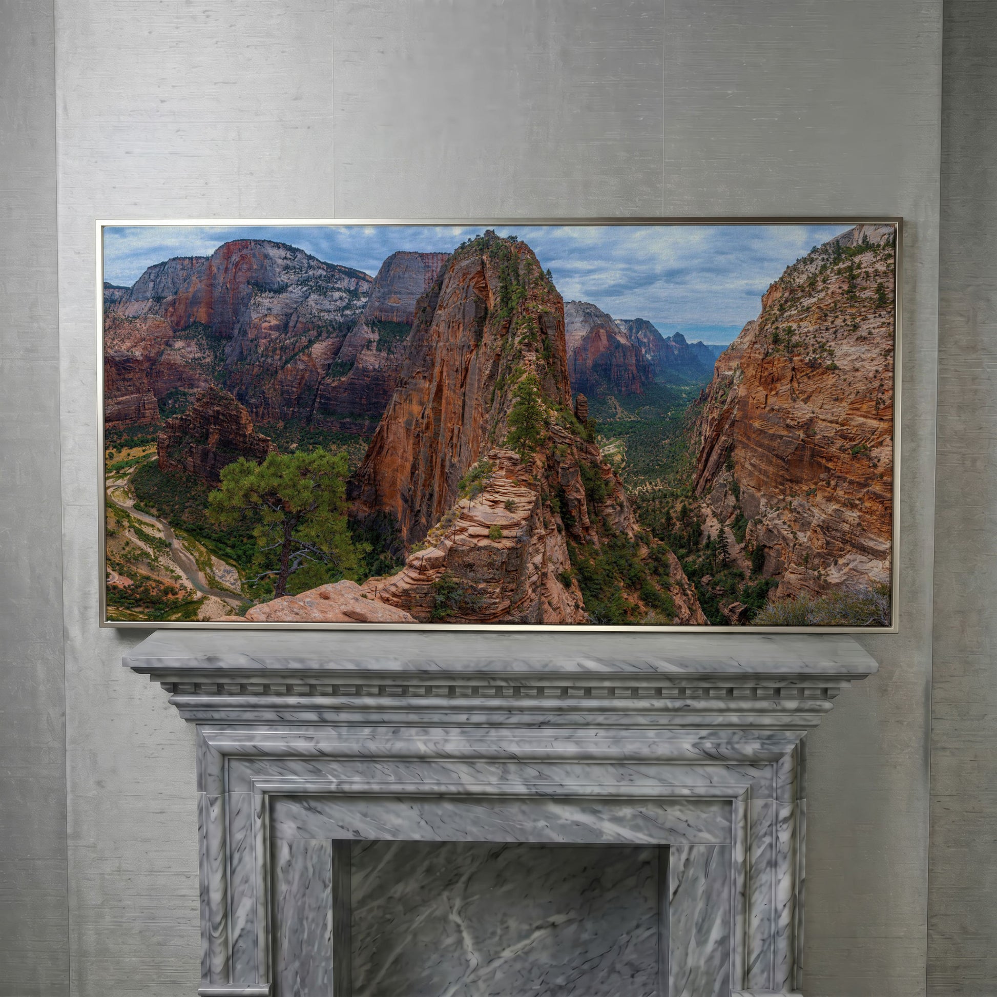 Zion Canyon from Angels Landing Trail Canvas in silver floating frame