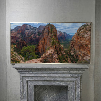 Zion Canyon from Angels Landing Trail Canvas in silver floating frame