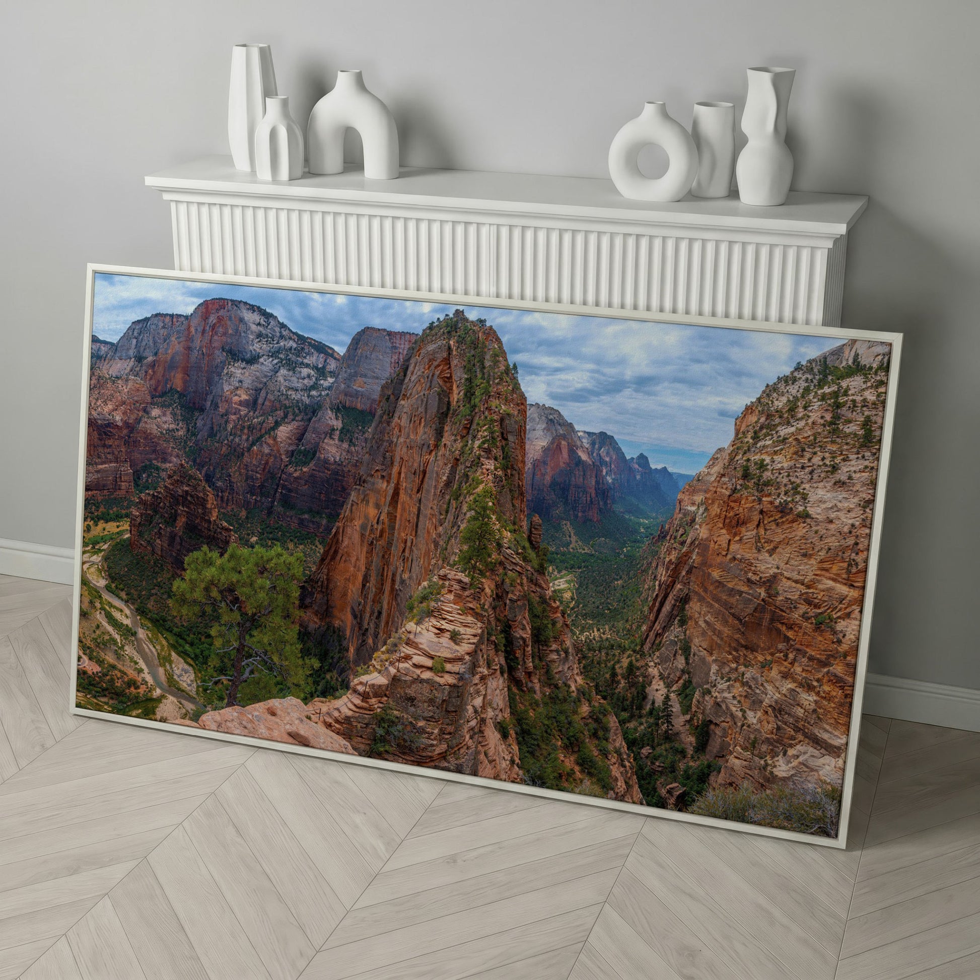 Zion Canyon from Angels Landing Trail Canvas in white floating frame