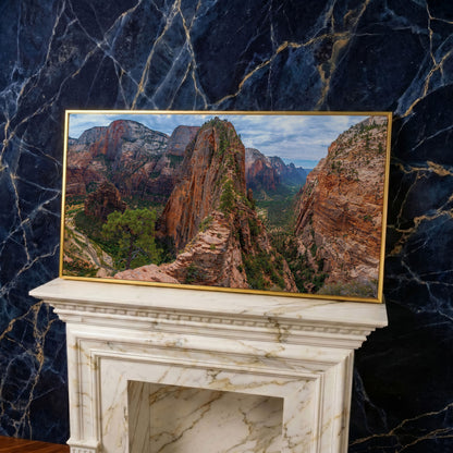 Zion Canyon from Angels Landing Trail Canvas in yellow gold floating frame
