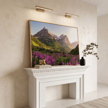 Field of Wildflowers with Rocky Mountains Canvas in white oak floating frame