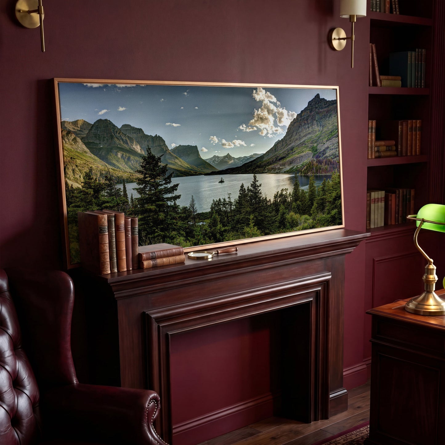 Glacier National Park Landscape Canvas in antique gold floating frame