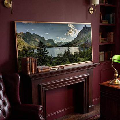 Glacier National Park Landscape Canvas in antique gold floating frame