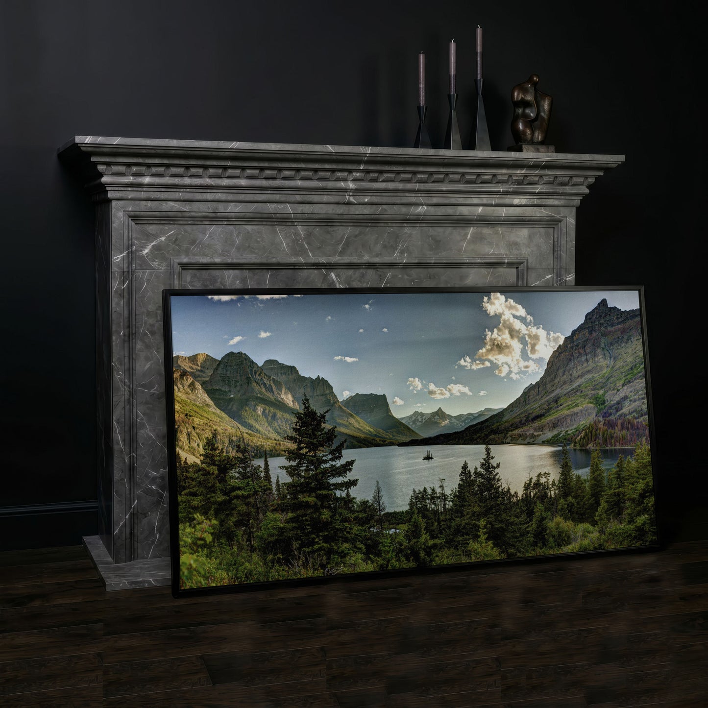 Glacier National Park Landscape Canvas in black floating frame