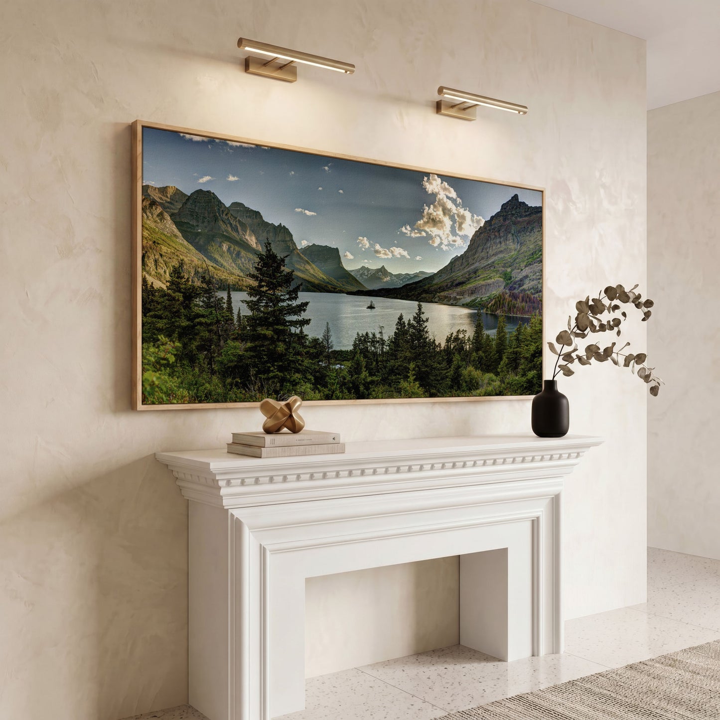 Glacier National Park Landscape Canvas in white oak floating frame