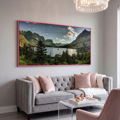 Glacier National Park Landscape Canvas in pink floating frame