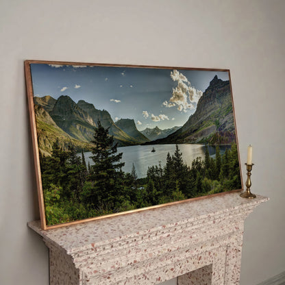 Glacier National Park Landscape Canvas in rose gold floating frame