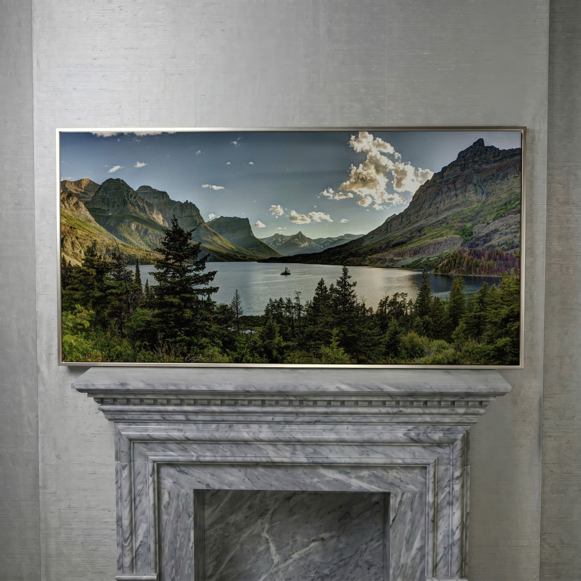 Glacier National Park Landscape Canvas in silver floating frame