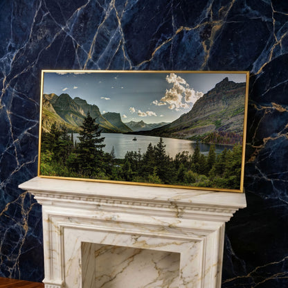 Glacier National Park Landscape Canvas in yellow gold floating frame