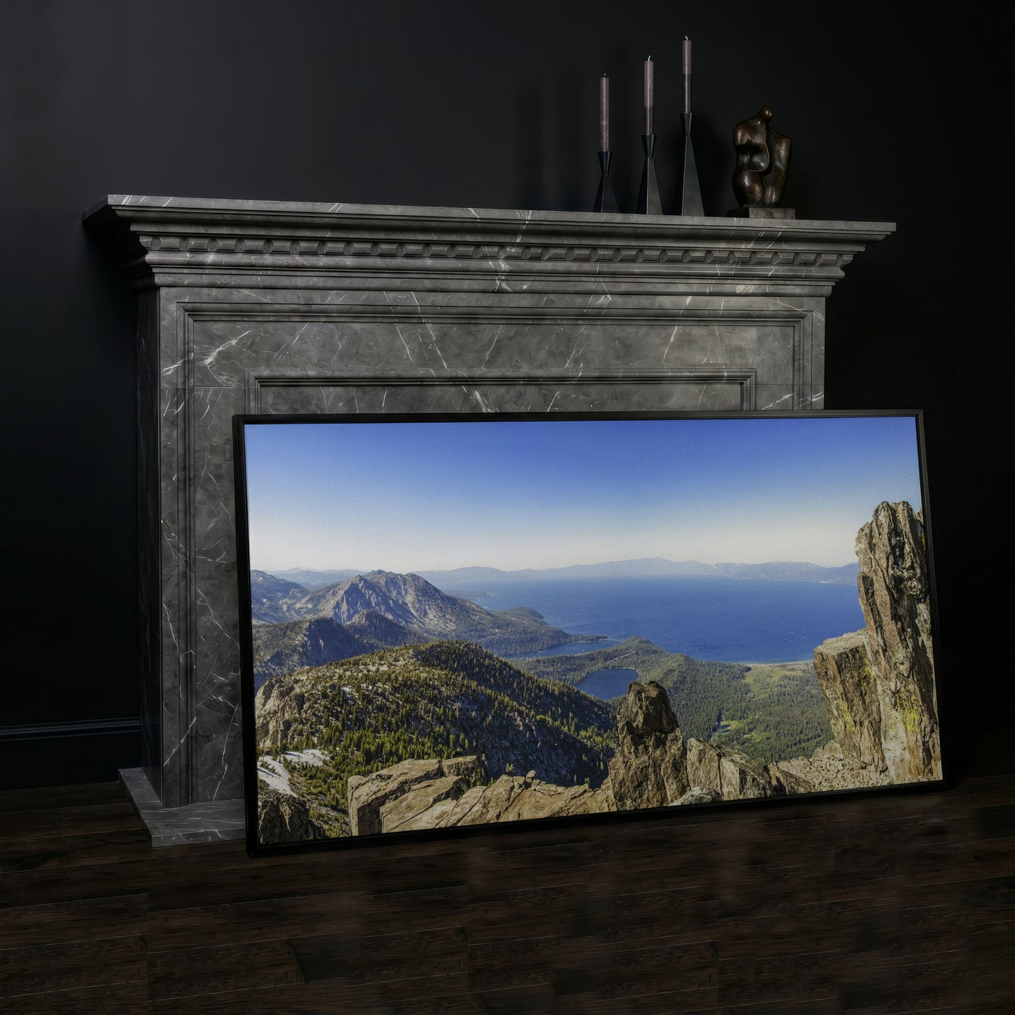 Lake Tahoe from Mount Tallac Canvas in black floating frame