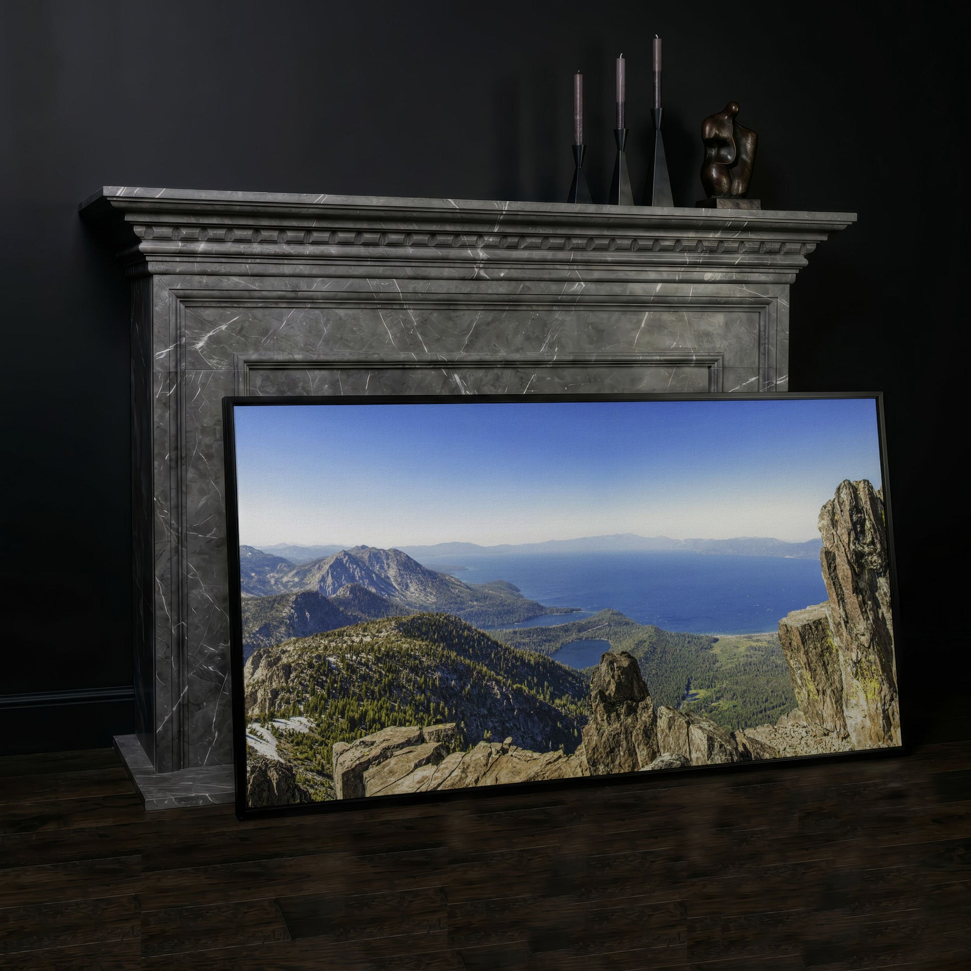 Lake Tahoe from Mount Tallac Canvas in black floating frame