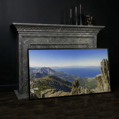 Lake Tahoe from Mount Tallac Canvas in black floating frame