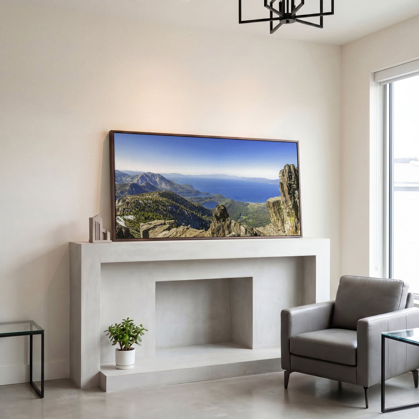 Lake Tahoe from Mount Tallac Canvas in dark walnut floating frame