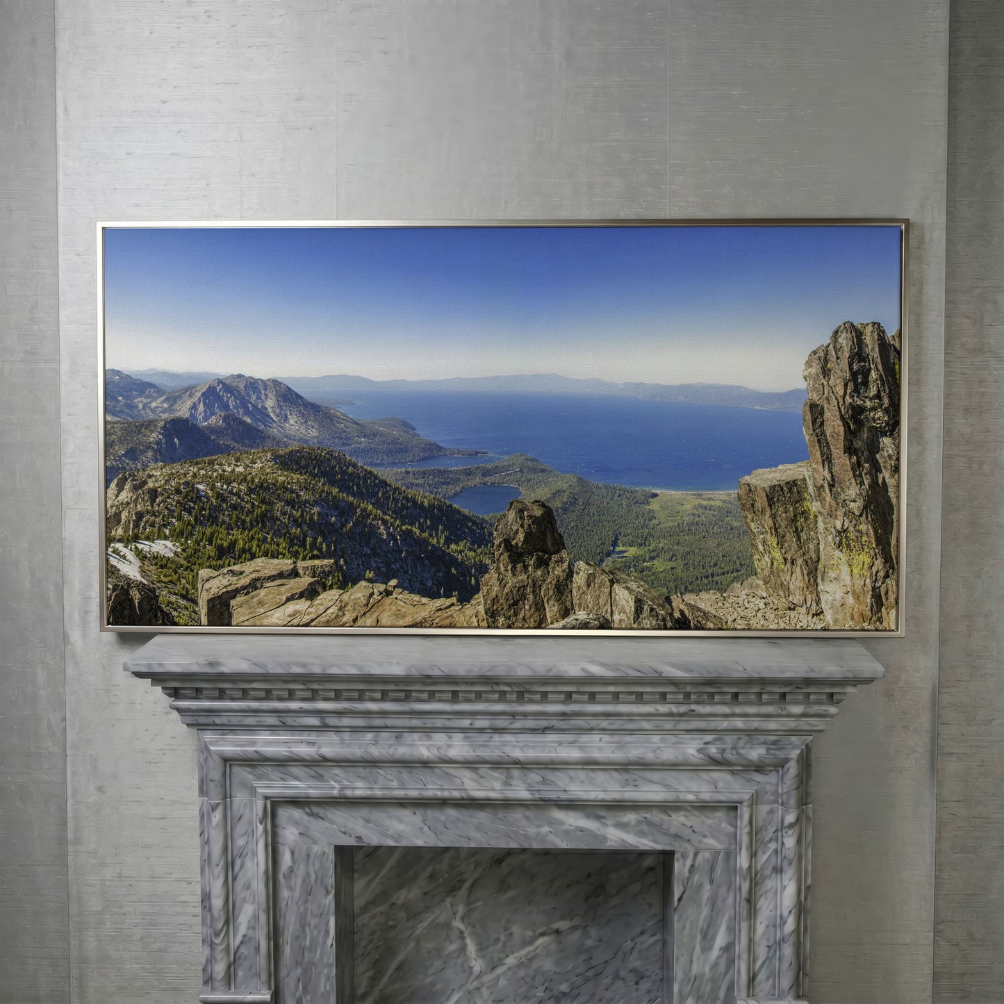 Lake Tahoe from Mount Tallac Canvas in silver floating frame