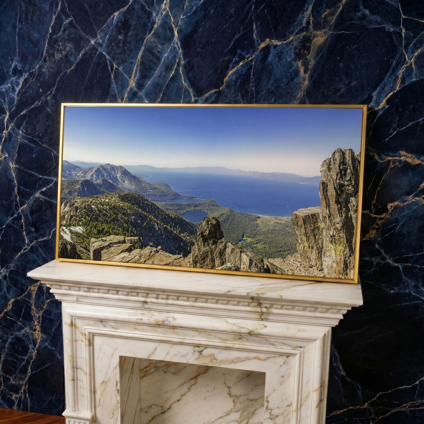 Lake Tahoe from Mount Tallac Canvas in yellow gold floating frame