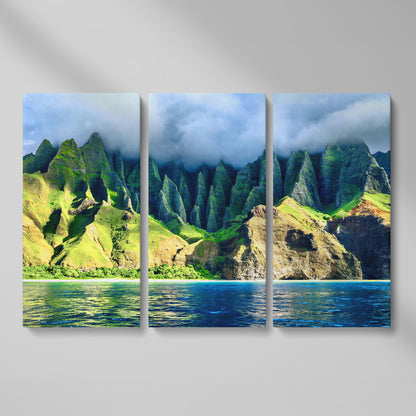 Na Pali Coast Sunset Canvas Print Wall Art as 3-panel split version