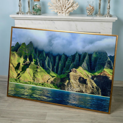 Na Pali Coast Sunset Canvas Print Wall Art in rose gold floating frame