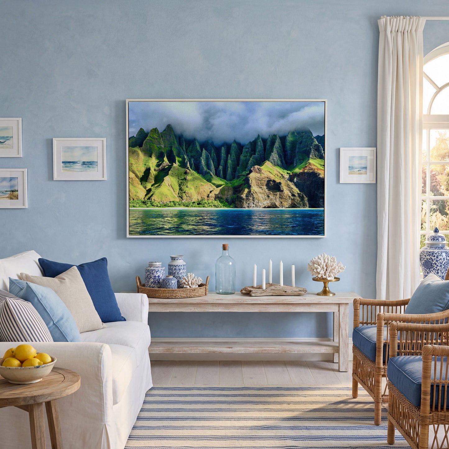 Na Pali Coast Sunset Canvas Print Wall Art in white floating frame