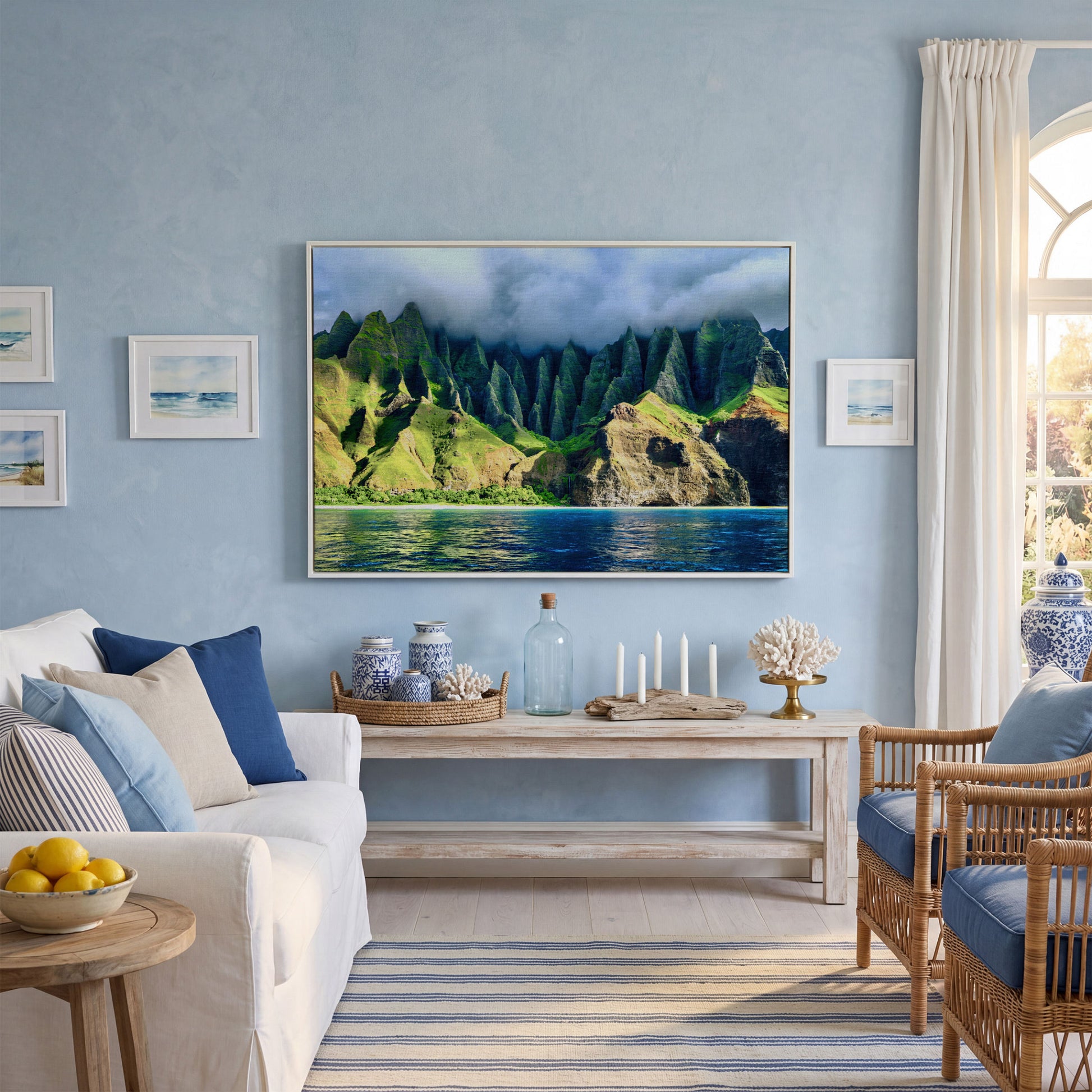 Na Pali Coast Sunset Canvas Print Wall Art in white floating frame