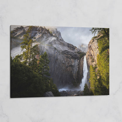 Winter Storm at Yosemite Falls Panoramic Canvas on gallery wrap