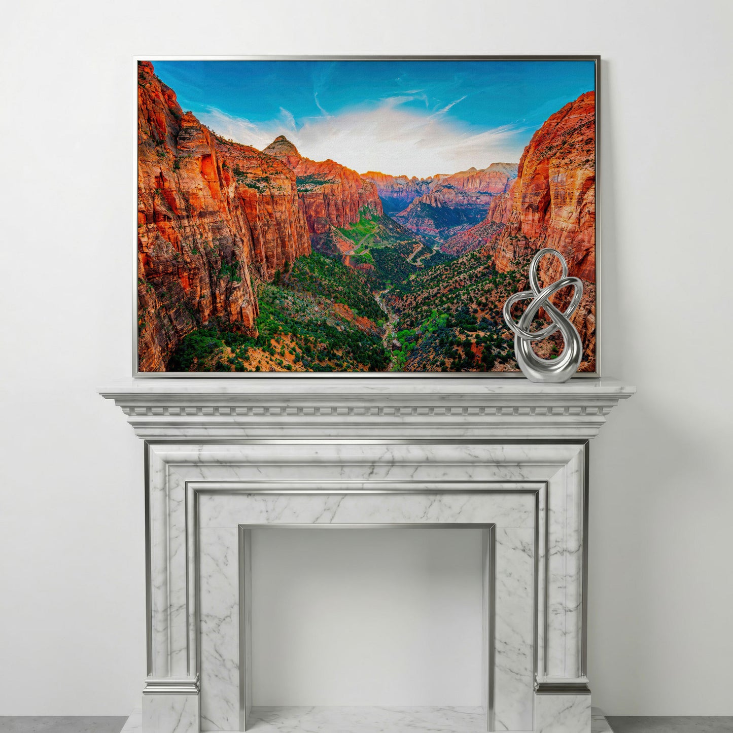Zion Canyon Panoramic Canvas Print in silver floating frame