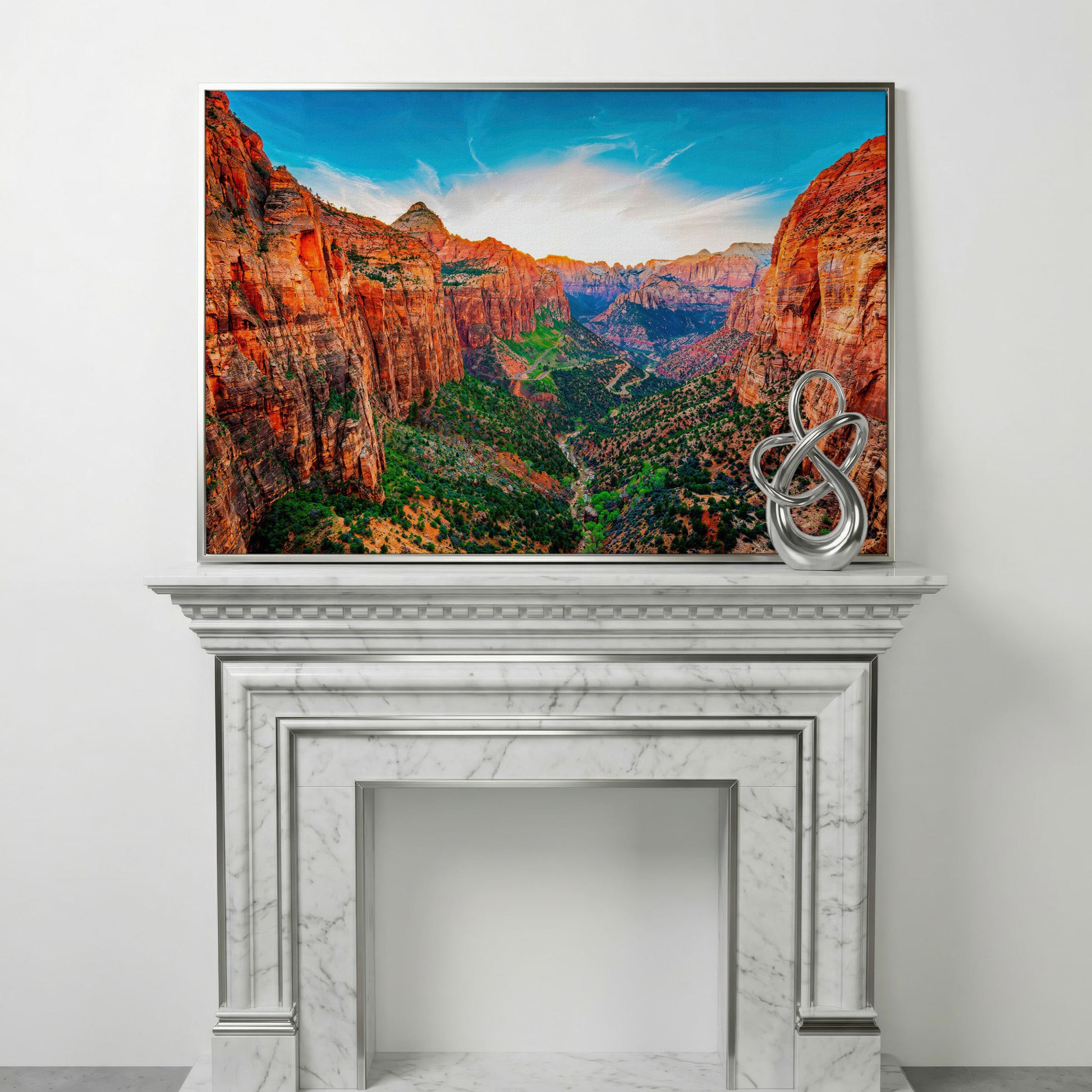 Zion Canyon Panoramic Canvas Print in silver floating frame