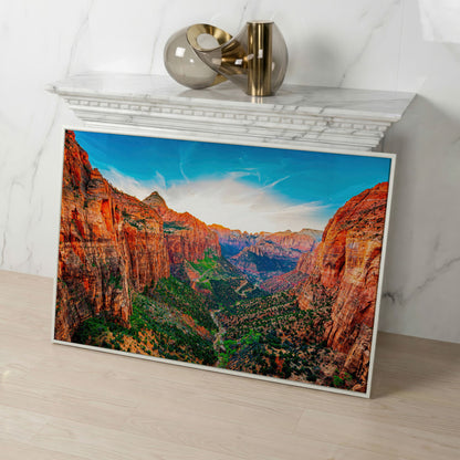 Zion Canyon Panoramic Canvas Print in white floating frame
