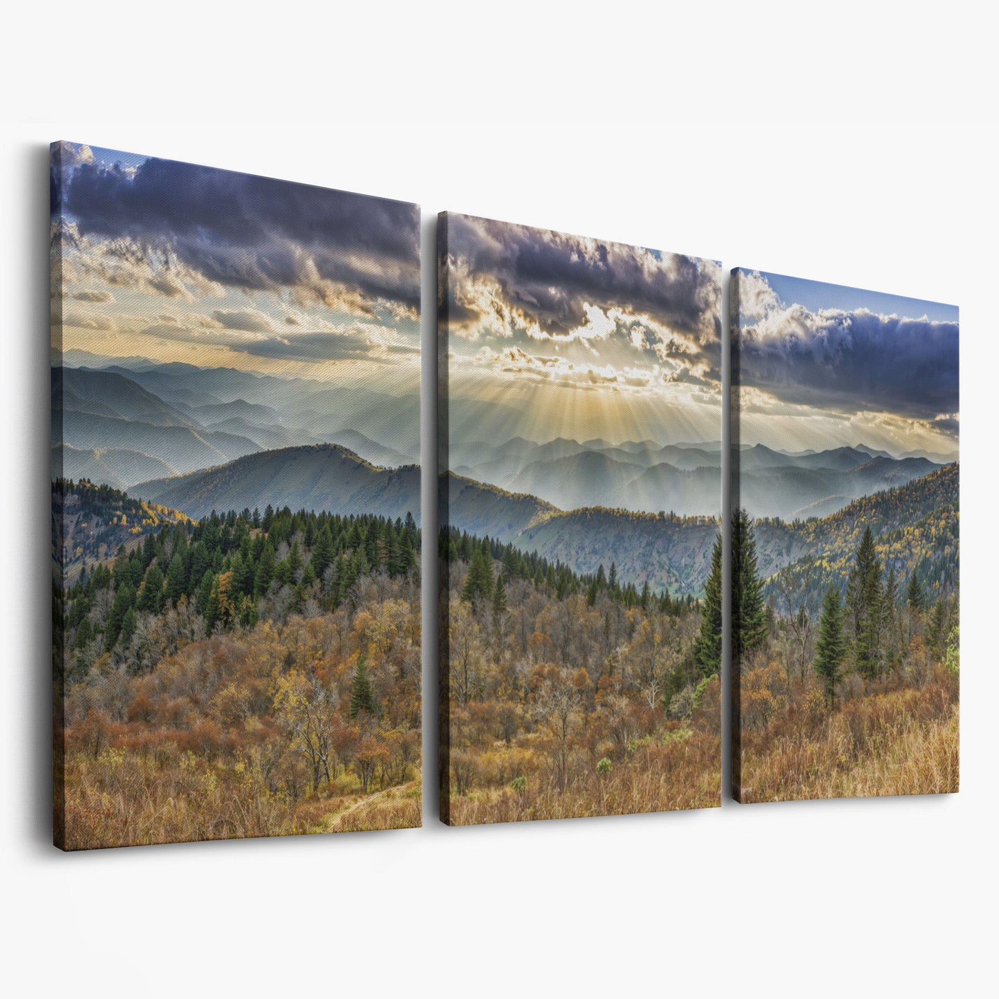 Smoky Mountains and Blue Ridge Parkway Panoramic Canvas as 3-panel split version