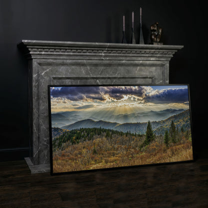 Smoky Mountains and Blue Ridge Parkway Panoramic Canvas in black floating frame