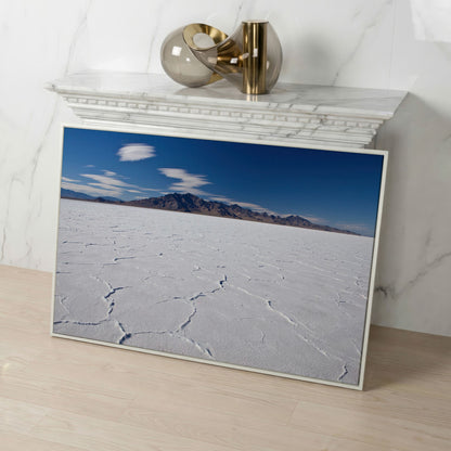 Bonneville Sunset Canvas Print. Utah Panoramic Wall Art in white floating frame