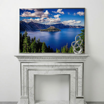 Crater Lake Panoramic Canvas Print in silver floating frame