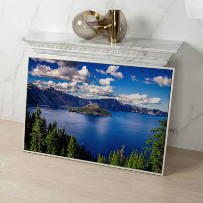 Crater Lake Panoramic Canvas Print in white floating frame