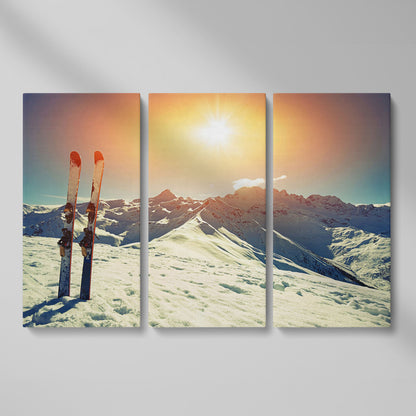 Sunny Winter Skies with Snow-Capped Mountains Canvas as 3-panel split version