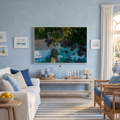 Indian Ocean Rocky Beach Panoramic Canvas in white floating frame