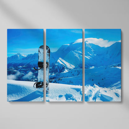 Alpine Snowboard in Deep Snow Canvas Print as 3-panel split version