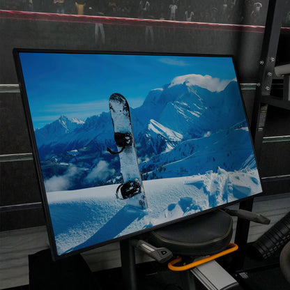 Alpine Snowboard in Deep Snow Canvas Print in black floating frame