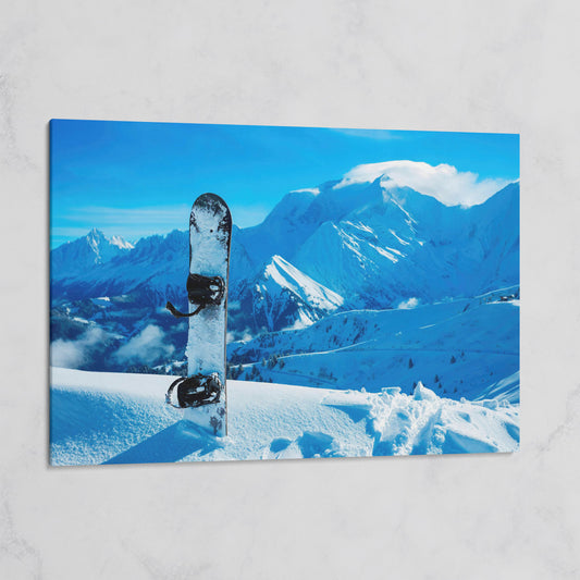 Alpine Snowboard in Deep Snow Canvas Print on gallery wrap