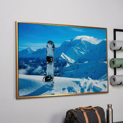 Alpine Snowboard in Deep Snow Canvas Print in rose gold floating frame