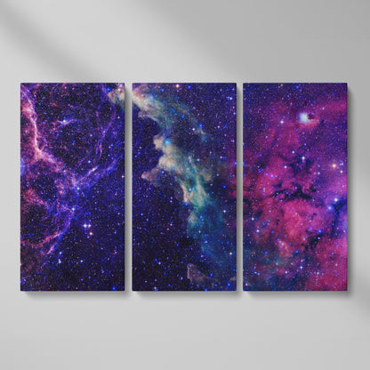 Cosmic Galaxies Canvas Print with Violet Nebula as 3-panel split version