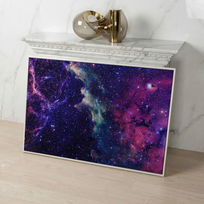 Cosmic Galaxies Canvas Print with Violet Nebula in white floating frame