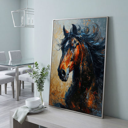 Brown Horse Portrait Canvas in silver floating frame