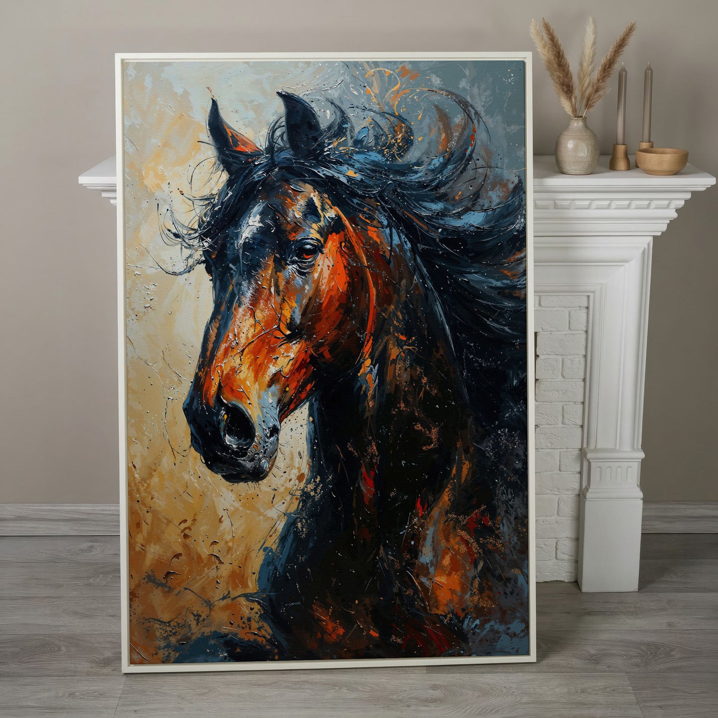 Brown Horse Portrait Canvas in white floating frame